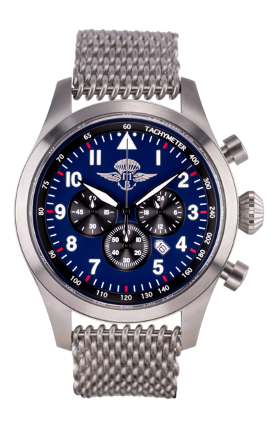 Crono Aviatore Acciaio Quadrante Blu Maglia Milano