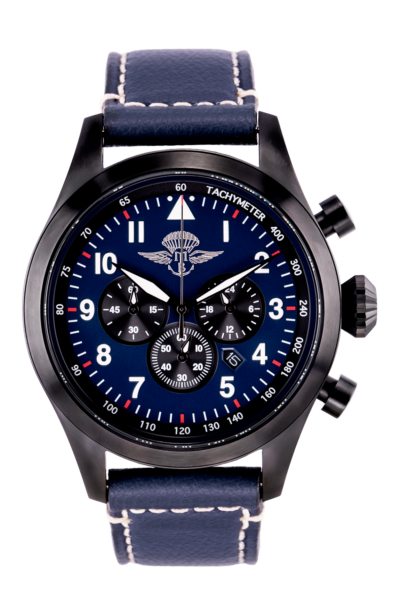 Crono Aviatore Nero Pvd Quadrante Blu Lorica