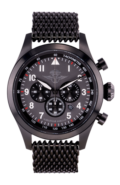 Crono Aviatore Nero Pvd Quadrante Nero Bracciale Maglia Milano